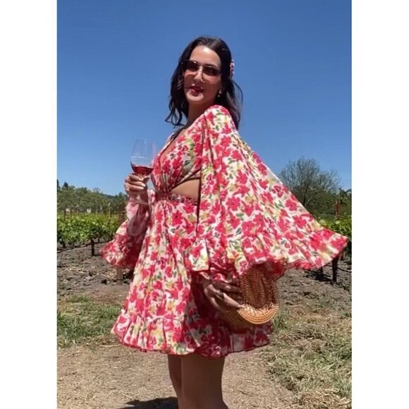 Mac Duggal Size 0 Pink Floral 9158 Bell Sleeve Mini Cocktail Party Dress New - Picture 5 of 14